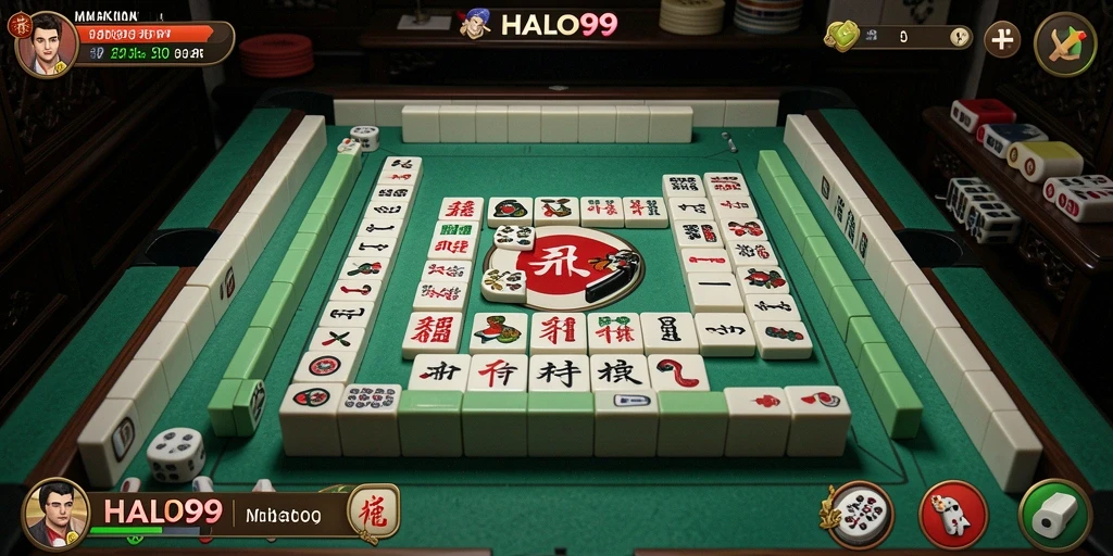 Tampilan gameplay HALO99 yang menawan dengan ubin Mahjong berwarna-warni.