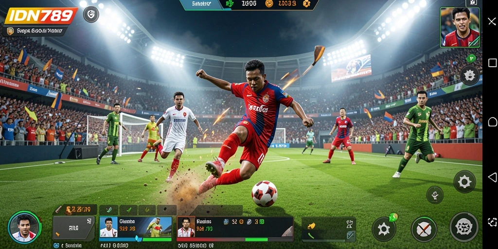 Tampilan gameplay IDN789 yang mendebarkan dengan aksi sepak bola intens.