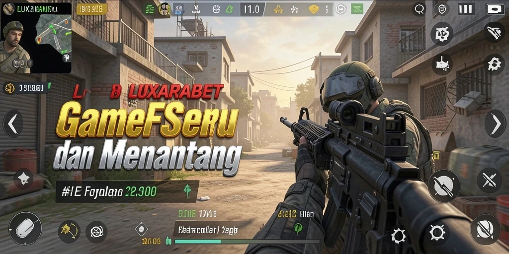 Screenshot LUXARABET menampilkan pertempuran seru dalam gameplay FPS.