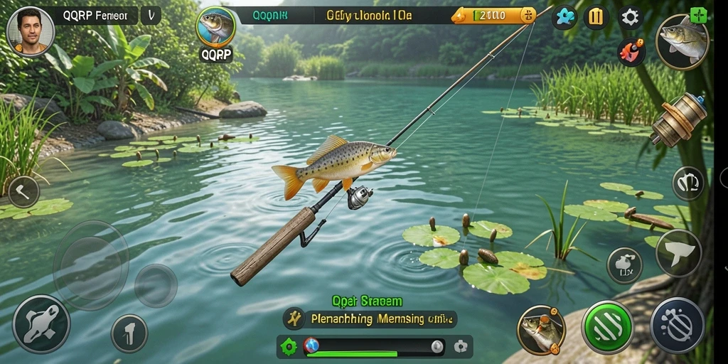 Tampilan gameplay QQRP yang menampilkan pengalaman memancing yang menantang.